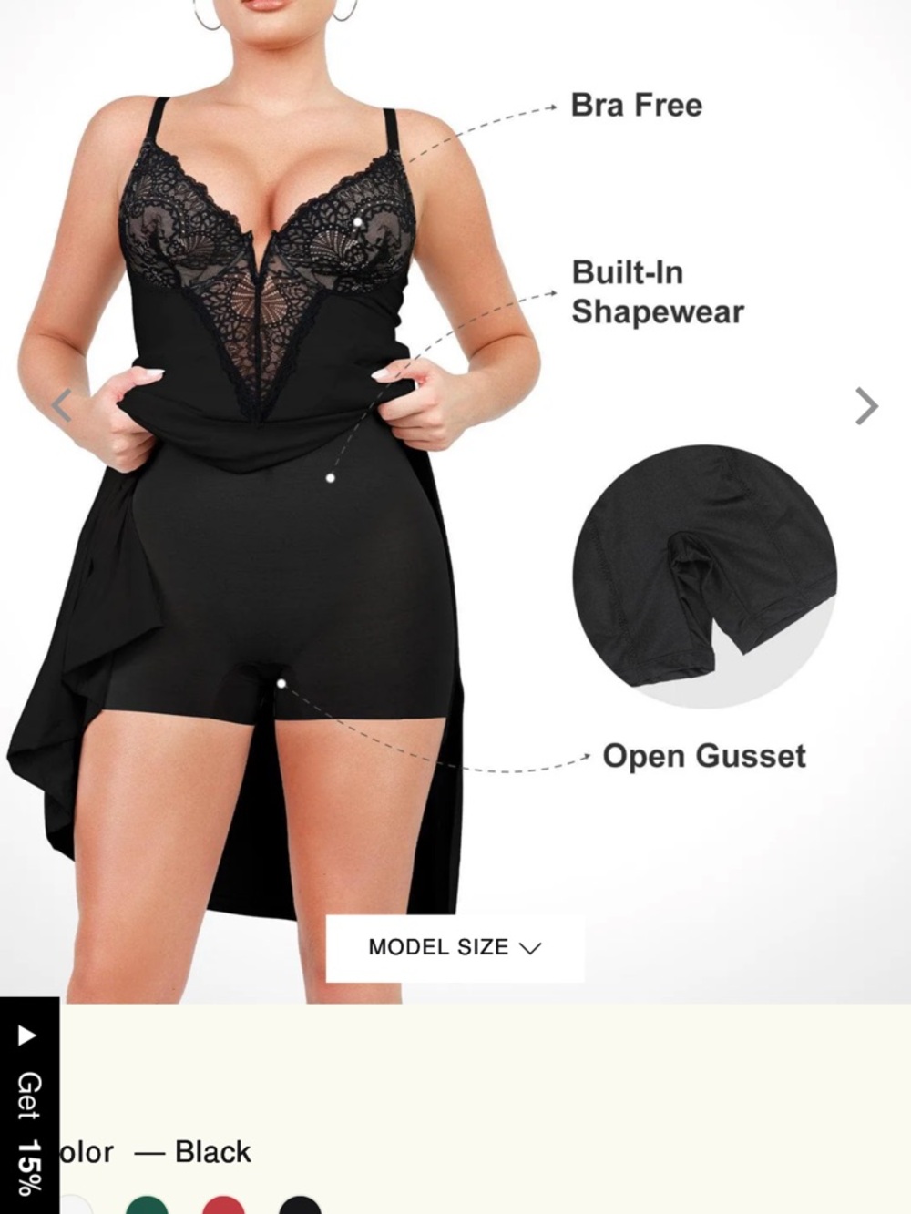 popilush Shapewear Lace V Neck Side Slit M
